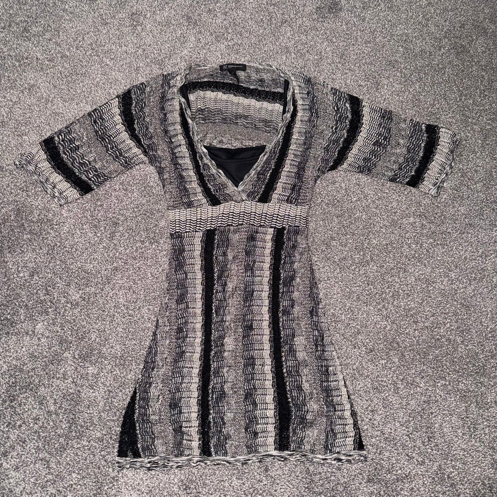 INC International Concepts Silver & Black Knit Cocktail Mini Dress Petite Size
